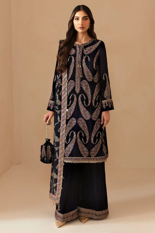 Jazmin 3-piece unstitched embroidered velvet dress set by Brands Wear, featuring intricate embroidery on rich velvet fabric.