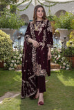 3 PIECE UNSTITCHED EMBROIDERED VELVET DRESS BW401 - Brands Wear