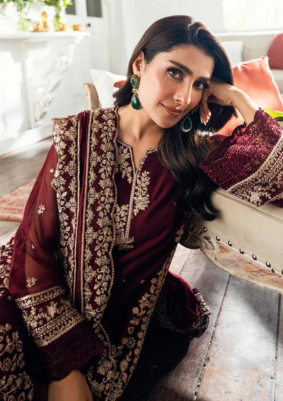 AZURE - 3 PIECE LAWN EMBROIDERED SHIRT WITH CHIFFON EMBROIDERED DUPATTA BW2019 - Brands Wear