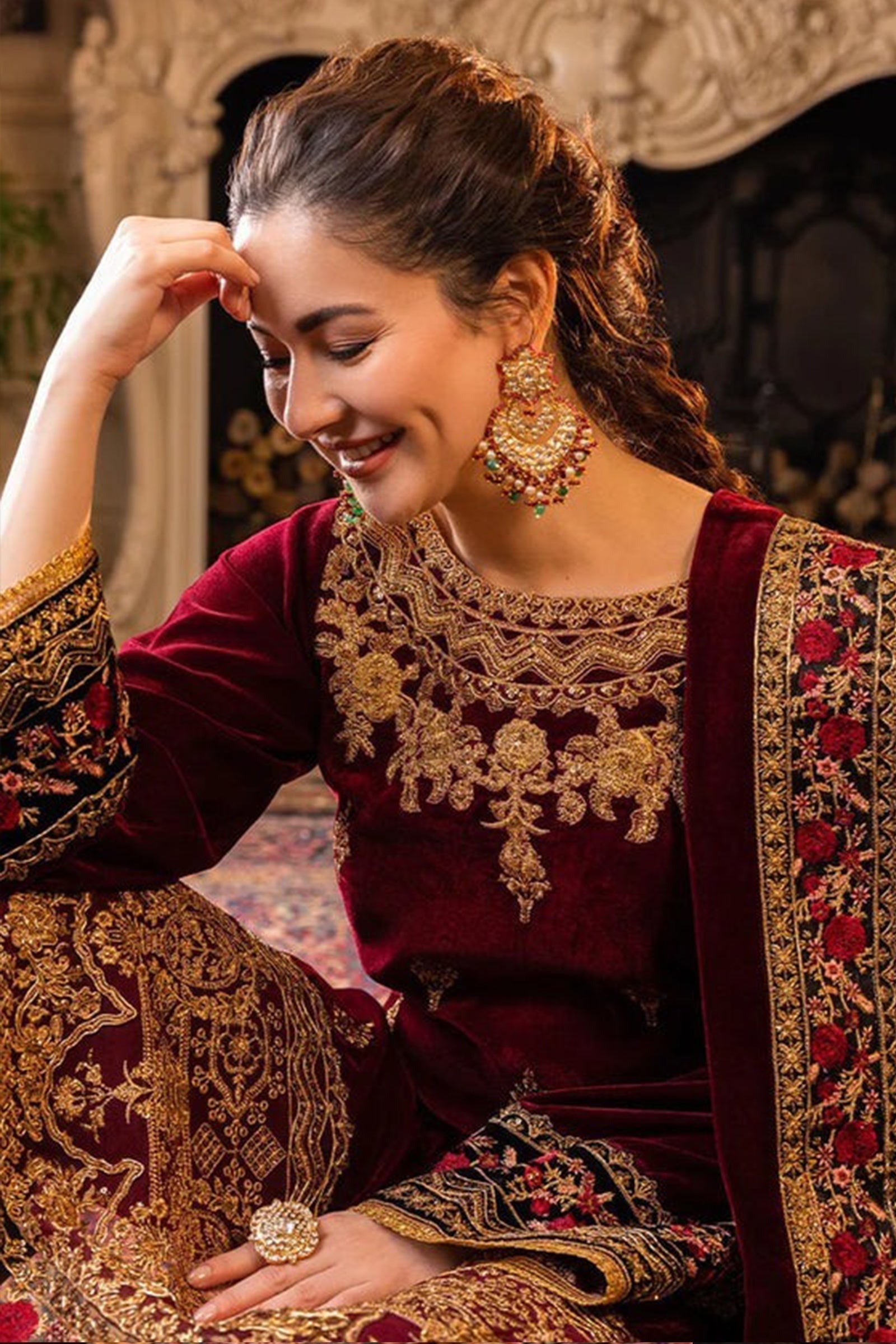 3 PIECE UNSTITCHED EMBROIDERED VELVET DRESS BW556 - Brands Wear