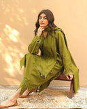3 Piece Unstitched Embroidered Shirt With Dhanak Embroidered Shawl BW2095