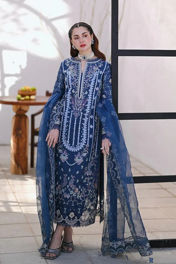 QALAMKAR - 3 PIECE LAWN EMBROIDERED SHIRT WITH ORGANZA EMBROIDERED DUPATTA BW2029 - Brands Wear