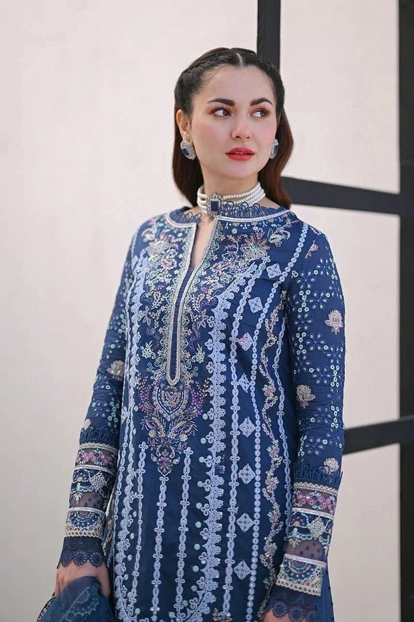 QALAMKAR - 3 PIECE LAWN EMBROIDERED SHIRT WITH ORGANZA EMBROIDERED DUPATTA BW2029 - Brands Wear