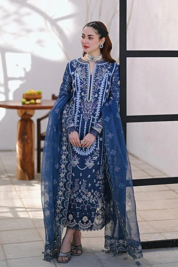 QALAMKAR - 3 PIECE LAWN EMBROIDERED SHIRT WITH ORGANZA EMBROIDERED DUPATTA BW2029 - Brands Wear