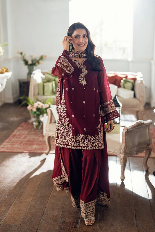 Azure3 Piece Unstitched Embroidered Shirt With Chiffon Embroidered Shawl Bw2089