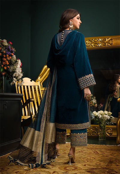 ASIM JOFA - 3 PIECE UNSTITCHED EMBROIDERED VELVET DRESS BW414 - Brands Wear