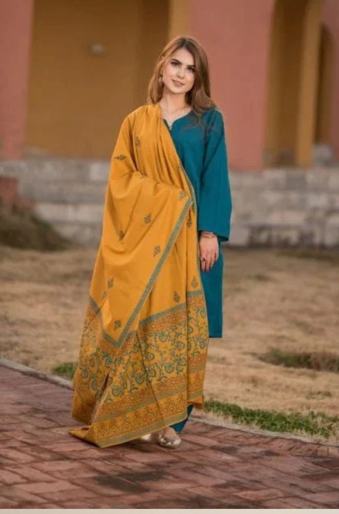 AISLING 3PC DHANAK SUIT PRINTED SHAWL UNSTITCHED DRESS BW1316