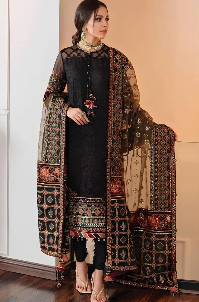 BAROQUE - 3 PIECE UNSTITCHED HEAVY EMBROIDERED LAWN SUIT WITH HEAVY EMBROIDERED ORGANZA DUPATTA BW133 - Brands Wear