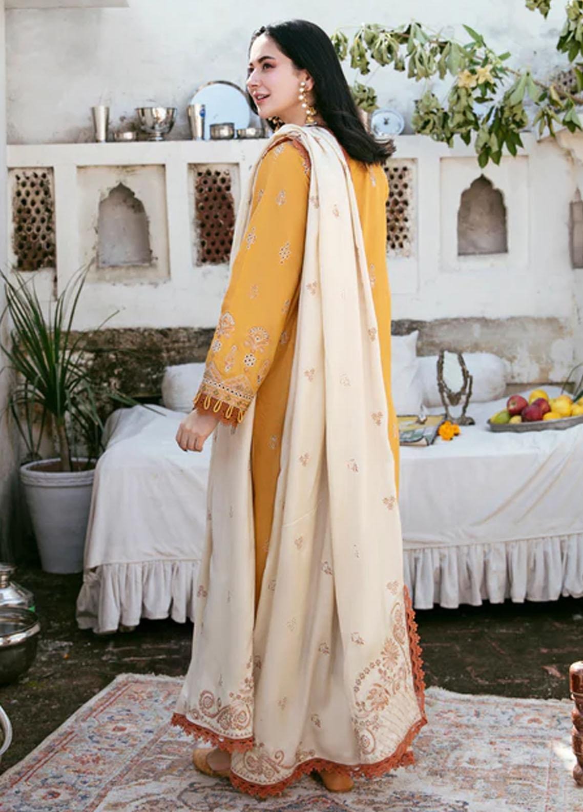LIBAS - 3 PIECE DHANAK EMBROIDERED SHIRT WITH DHANAK EMBROIDERED SHAWL BW1124 - Brands Wear