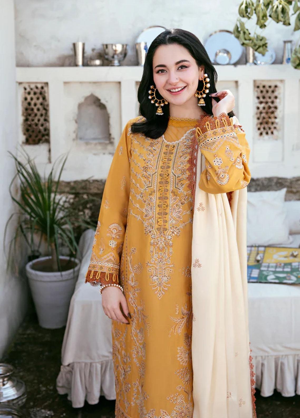LIBAS - 3 PIECE DHANAK EMBROIDERED SHIRT WITH DHANAK EMBROIDERED SHAWL BW1124 - Brands Wear