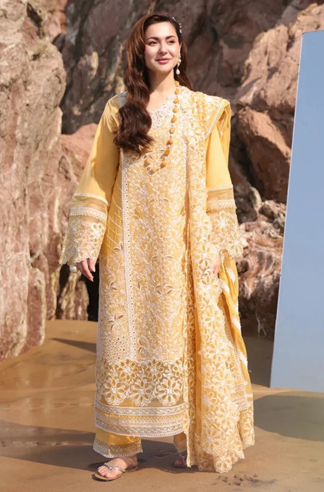 IMROZIA 3-piece lawn Chikankari embroidered shirt with organza dupatta, by Brands Wear, featuring intricate embroidery and lightweight fabric.