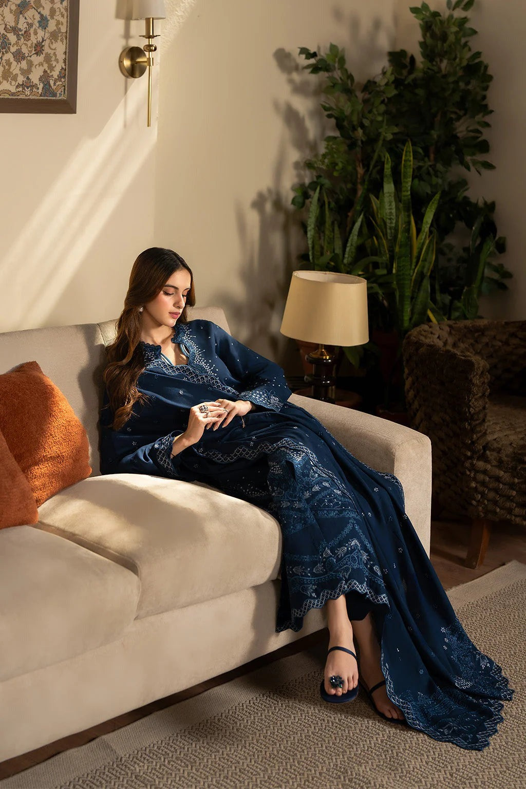 SAPPHIRE - 3 PIECE DHANAK EMBROIDERED SHIRT WITH DHANAK EMBROIDERED SHAWL BW2504 - Brands Wear