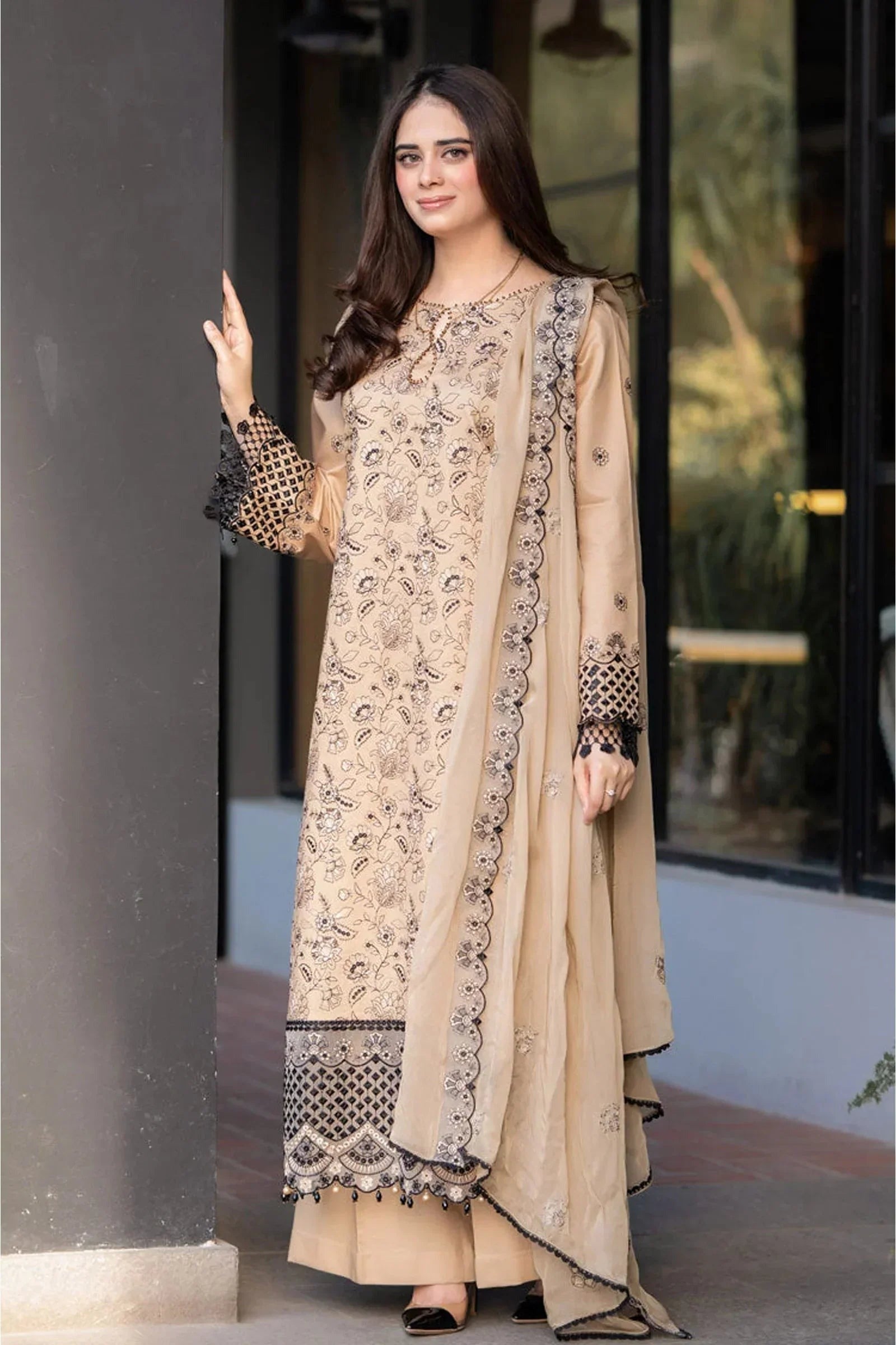 LIBAS - 3PC LAWN EMBROIDERED UNSTITCHED DRESS UNSTITCHED BW1270 - Brands Wear