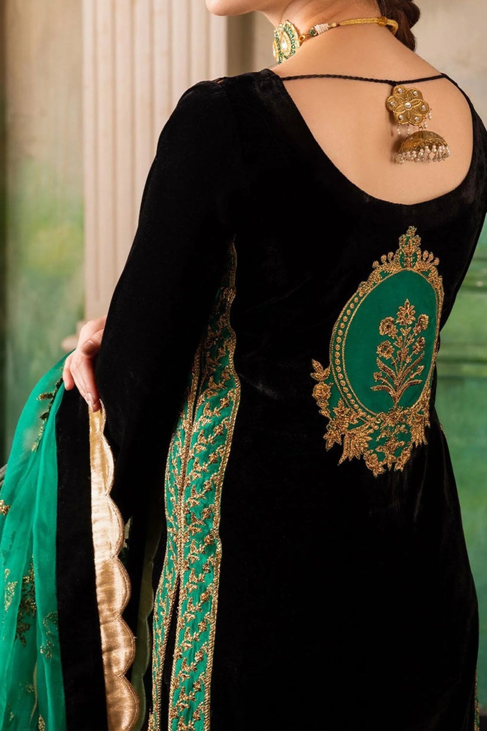3 PIECE UNSTITCHED EMBROIDERED VELVET DRESS BW551 - Brands Wear