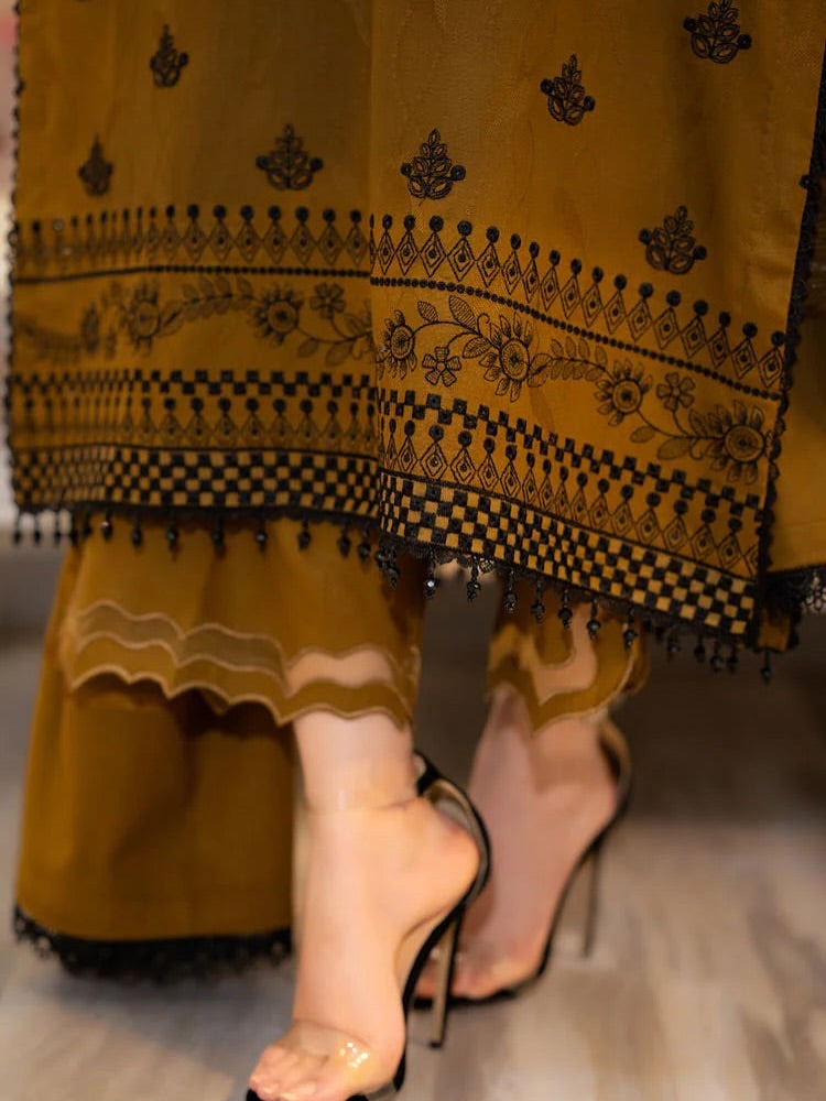 LIBAS - 3 PIECE EMBROIDERED DHANAK SUIT WITH HEAVY EMBROIDERED DHANAK SHAWL - Brands Wear