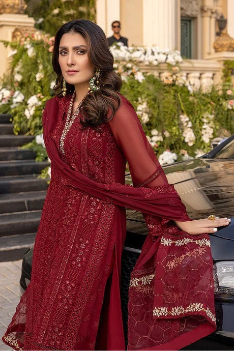 AZURE- 3 PIECE LAWN EMBROIDERED SHIRT WITH CHIFFON EMBROIDERED DUPATTA BW733 - Brands Wear