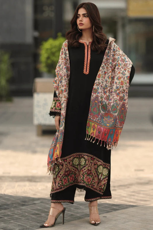 Embroidered CHARIZMA 3-piece Dhanak suit by Brands Wear, featuring a detailed embroidered shirt, matching Dhanak, and trousers.