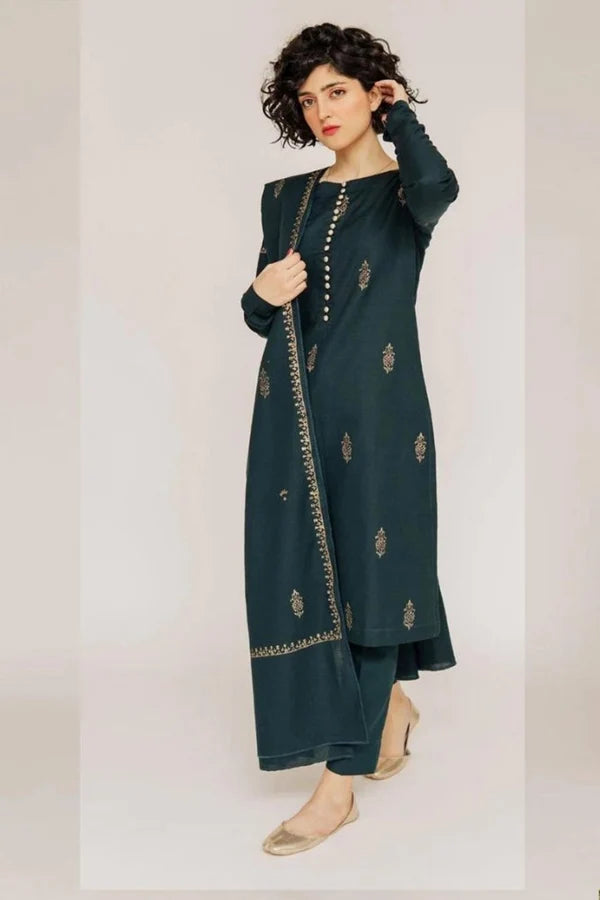 WINTER 3 PIECE DHANAK EMBROIDERED SHIRT WITH DHANAK EMBROIDERED SHAWL BW1312
